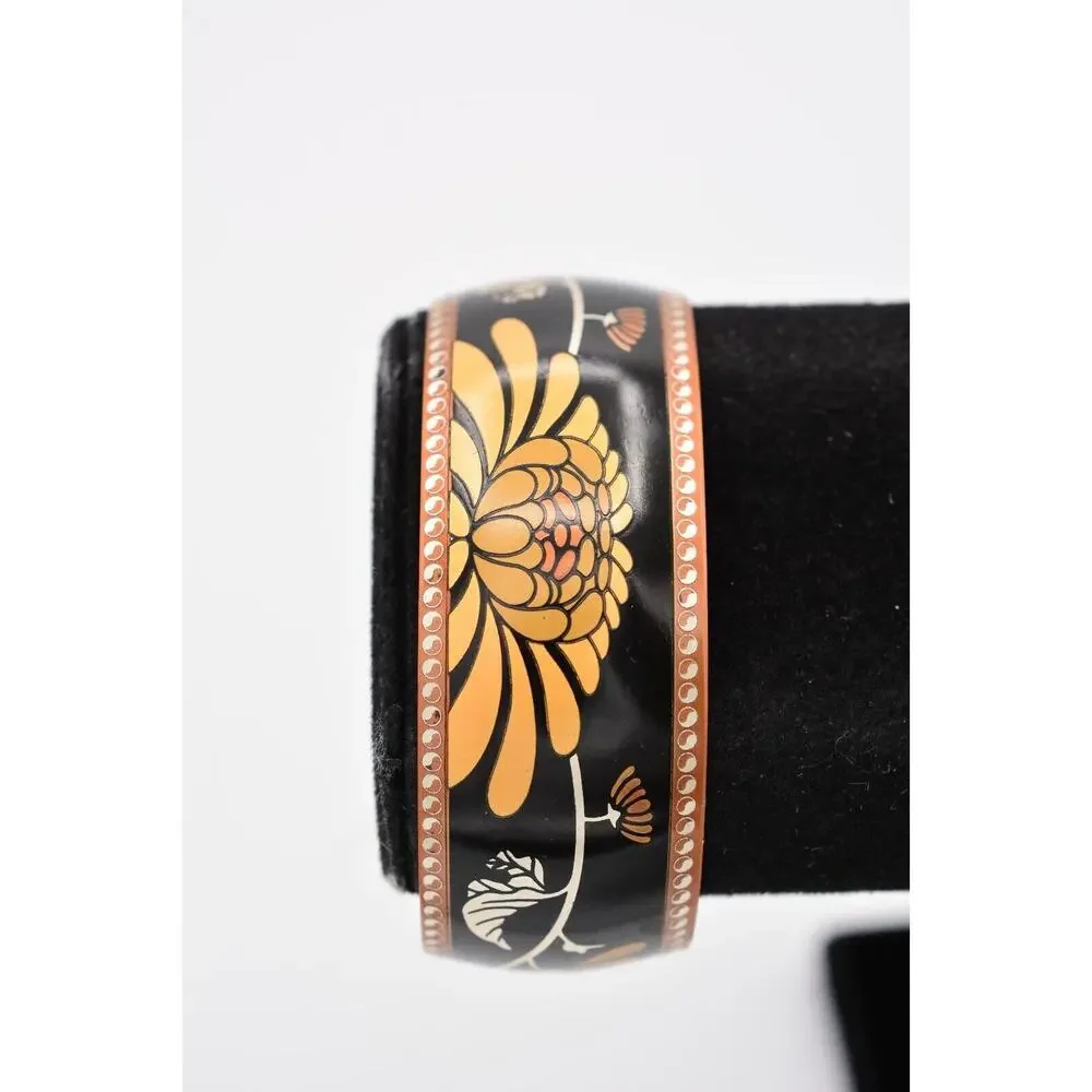 80F Damascene Cuff Bangle Bracelet Copper Lotus Flower Black Signed BinAW